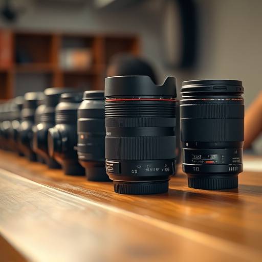 Various camera lenses on a table, representing the selection of appropriate lenses for different photography styles.